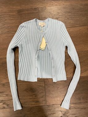 Cinnamon by gallery Light Blue Ribbed Button-Front Sweater